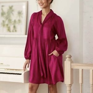 A New Day Tie Neck Long Sleeve Babydoll Dress